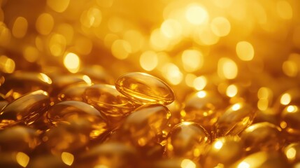 Poster - Golden bokeh abstract background with shimmering capsules creating a warm and inviting atmosphere for design projects or presentations