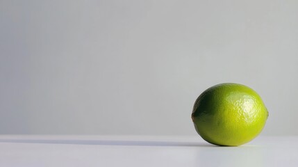 Poster - Fresh vibrant lime on a minimalist white background highlighting its texture and color for culinary or beverage design use