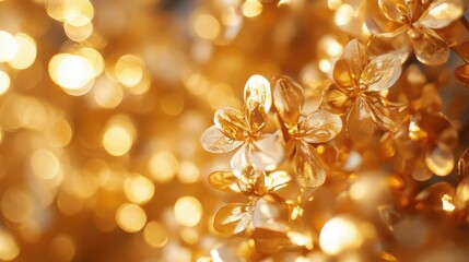 Poster - golden floral bokeh background with soft blurs and sparkling light reflections for elegant design an