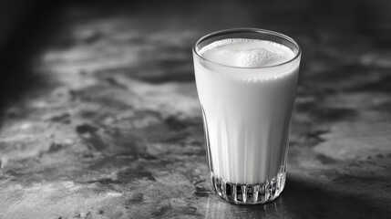 Aufkleber - Creamy milk in a tall glass on a textured rustic surface with a soft focus background
