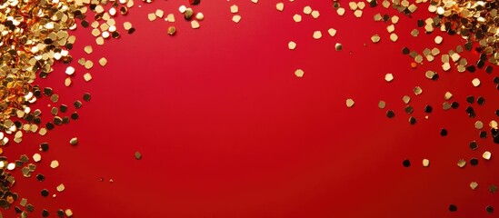Poster - Golden festive confetti border on vibrant red background creating a celebratory atmosphere for events and special occasions