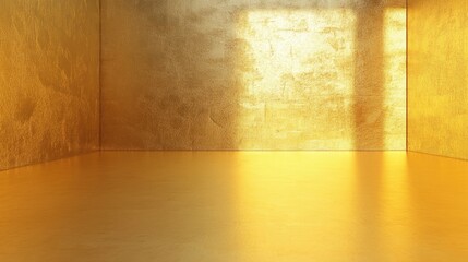 Poster - Gleaming gold foil texture with illuminated wall and floor creating a luxurious and elegant background for design projects or presentations
