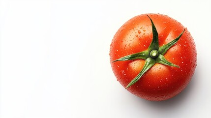 Poster - Vibrant fresh tomato with water droplets showcasing its rich red hue isolated on a clean white background ideal for food imagery