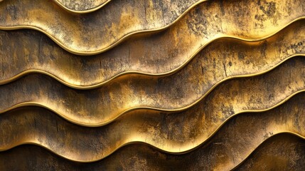 Poster - Elegant gold textured metal plate with wavy patterns ideal for backgrounds and design elements in luxury and artistic projects
