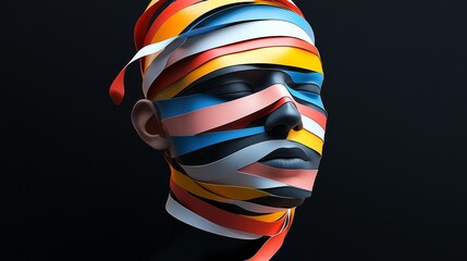Wall Mural - a person's face is made up of strips of paper in various colors. the strips are arranged in a way th