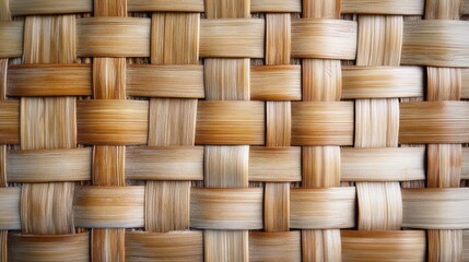 Poster - Bamboo hand weaving texture showcasing traditional craftsmanship and unique patterns in natural hues of brown and beige.