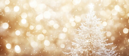 Poster - Elegant silhouette of a white Christmas tree with sparkling bokeh background creating a festive atmosphere ideal for seasonal designs and messages