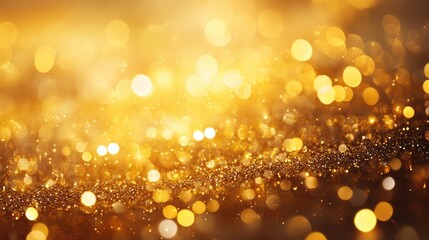 Poster - Golden glittering bokeh lights with a warm golden hue creating a blurred festive background for celebrations and holiday themes