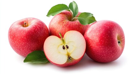 Poster - Vibrant red apples arranged artfully with green leaves showcasing a fresh and healthy still life composition