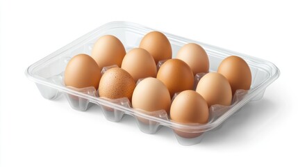 Poster - Freshly Collected Brown Eggs Displayed in a Clear Plastic Tray for Grocery or Farm Store Use