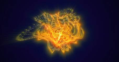 Poster - Bright yellow energy swirls glowing in dark space, evoking creativity and power in a futuristic, technology-inspired visual