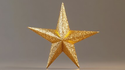Poster - Elegant golden star decoration with glitter effect for festive Christmas themes on neutral background
