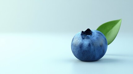 Poster - Fresh blueberry with green leaf on a clean white background highlighting its vibrant color and natural appeal for food-related concepts