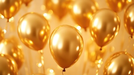Poster - Golden balloons shimmering against a blurred background creative festive celebration with ample copy space for text or messages