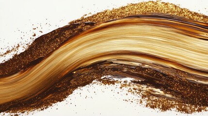 Poster - Gold and bronze glitter abstract brushstroke texture wave smear on a light background for artistic design and creative projects