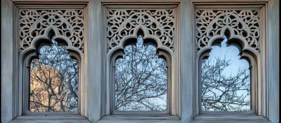 Poster - Intricate architectural window design reflecting soft light showcasing modern aesthetics and beautiful natural patterns.