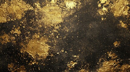 Poster - Gold glitter texture on a dark background shimmering abstract design element for creative projects and artistic applications.