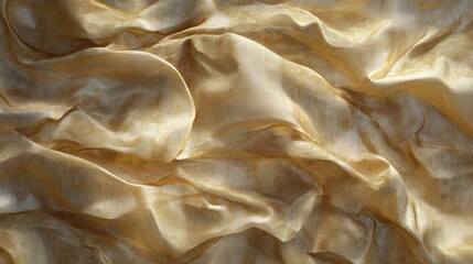 Poster - Luxurious golden fabric with creases creating an elegant texture and soft shadows for a sophisticated backdrop design