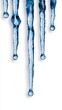 © niramol - A photostock of bright blue icicle formations with frozen details, arranged evenly on a clean white background, cold and crystal-like, High Quality