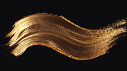 Poster - Gold bronze glitter brushstroke wave on black background creating an elegant abstract texture for artistic and design purposes.