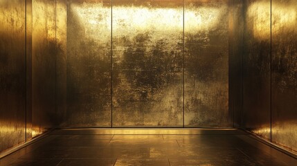 Poster - Metallic gold textured wall and floor interior with reflections suitable for modern design backgrounds or artistic presentations
