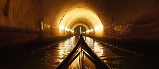 Poster - gondola voyage through illuminated narrow canals creating a serene and enchanting atmosphere in a hi