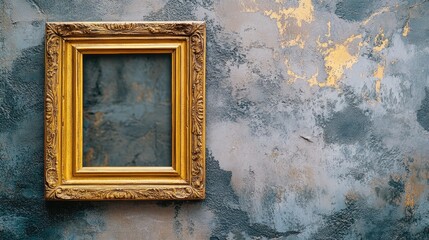 Poster - Elegant gold frame against a textured wall perfect for interior design or art showcase backgrounds.