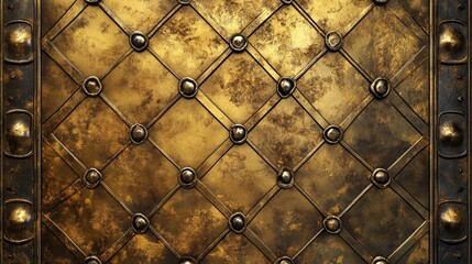 Poster - Golden metal texture with dimples and diamond pattern creating a luxurious and vintage background for design purposes