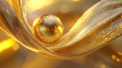 Poster - Golden fabric and ornament swirl creating an elegant festive atmosphere with shimmering highlights and soft depth of field effects