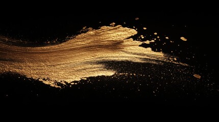 Poster - Golden bronze glittering paint stroke on a dark background showcasing abstract artistic texture and elegant shimmer effects