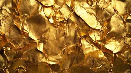 Poster - Crinkled gold foil texture background for elegant design and luxury themes. Rich golden hues enhance visual appeal in various applications.