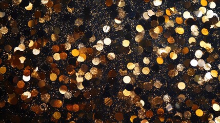 Poster - Gold and bronze glitter confetti sparkling on a black background creating an elegant abstract texture for festive or celebratory themes