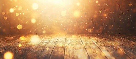 Poster - Golden bokeh lights creating a warm atmospheric background ideal for wallpaper or design with ample copy space for text placement