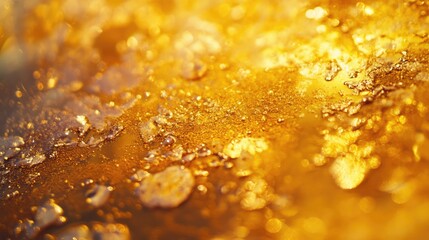 Poster - Golden bokeh texture with shimmering spots and glistening droplets for elegant background design and artistic presentations