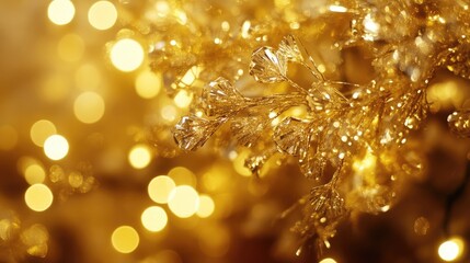 Poster - Golden Christmas lights creating a festive bokeh effect with shimmering decorations enhancing a magical holiday atmosphere