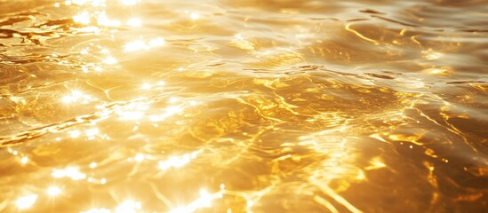 Poster - Golden shimmering water surface reflecting sunlight with subtle ripples and patterns creating a warm and inviting atmosphere
