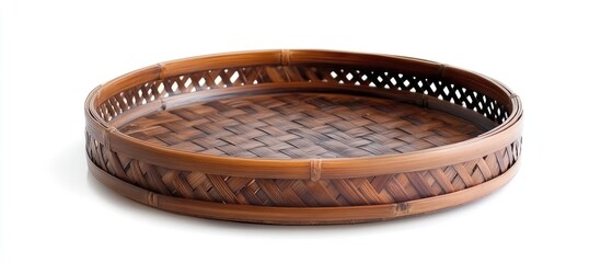Poster - Elegant handcrafted bamboo and rattan basket tray perfect for home interior decoration on a clean white background