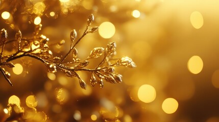 Poster - Glistening golden background with shimmering lights and decorative tree branches for festive holiday celebrations