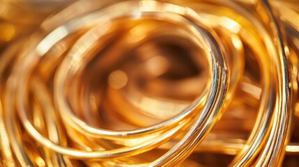 Poster - Golden bronze wire strands intertwined in a close-up macro shot showcasing rich metallic hues and intricate details.