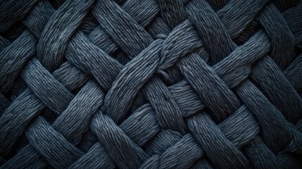 Poster - Textured close-up of handmade knitted wool fabric in dark tones suitable for background or design projects.
