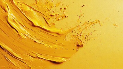 Poster - Golden acrylic paint texture splash creating an abstract background with dynamic brush strokes and rich color depth for artistic visuals