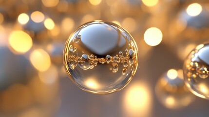 Poster - Golden Bokeh Effect with Shimmering Light Reflections Creating a Dreamy Abstract Background for Design and Decoration Purposes