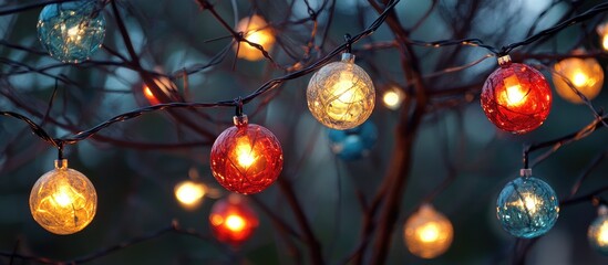 Poster - Decorative Ornaments and Twinkling Lights on a Festive Tree Creating a Warm Holiday Atmosphere