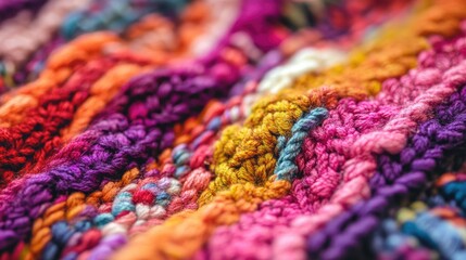 Poster - Vibrant Hand Knitted Textile Pattern Closeup in Rich Colors and Intricate Textures