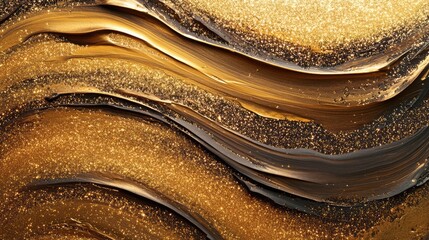 Poster - Abstract golden bronze glitter waves brushstroke texture for elegant backgrounds and artistic design projects