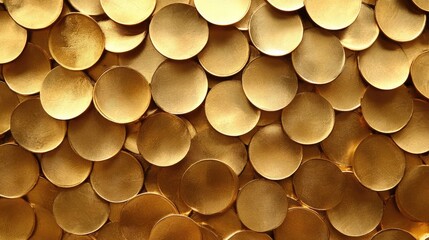 Poster - Golden circular discs arranged in a textured pattern creating an abstract background for creative design and decorative applications.