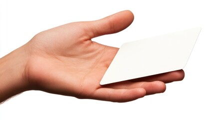 Poster - Hand presenting a blank card on a white background for your template mockup design needs