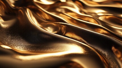 Poster - Luxurious golden metal surface with flowing texture creating a rich, elegant backdrop for design and creative projects.