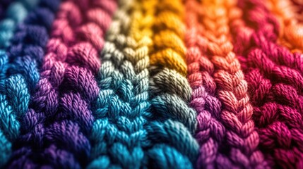 Poster - Handmade yarn texture close-up vibrant colors in woven knit pattern showcasing craftsmanship and artistic design.