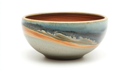 Poster - Handcrafted Ceramic Bowl with Colorful Glaze on Clean White Surface for Art and Home Decor